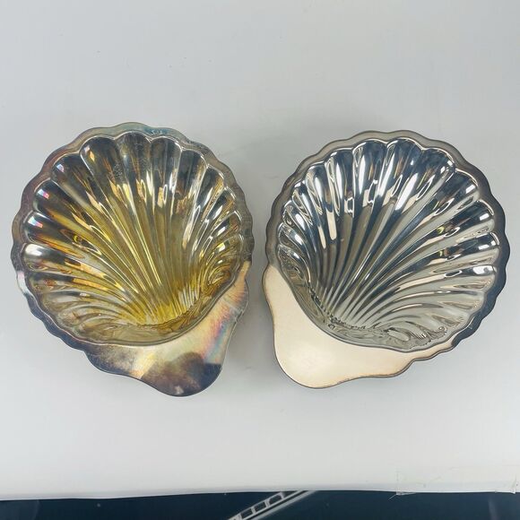 Vintage Oneida Silversmiths Clam Scallop Shell Shaped Candy Nut Dish Lot of 2 - Picture 2 of 9